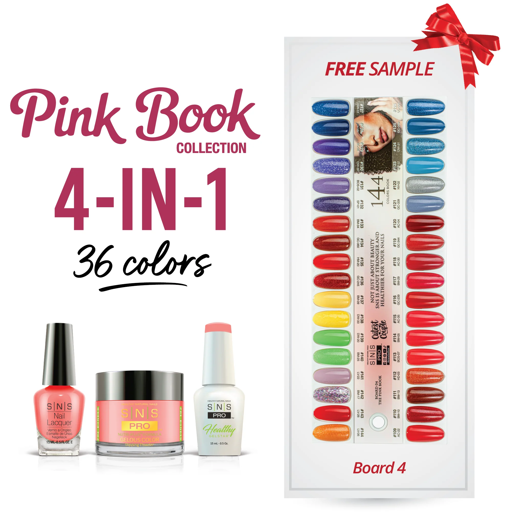 SNS Pro 4 in 1 - Board 4 Pink Collection (109 - 144) - Dip, Gel & Lacquer Matching