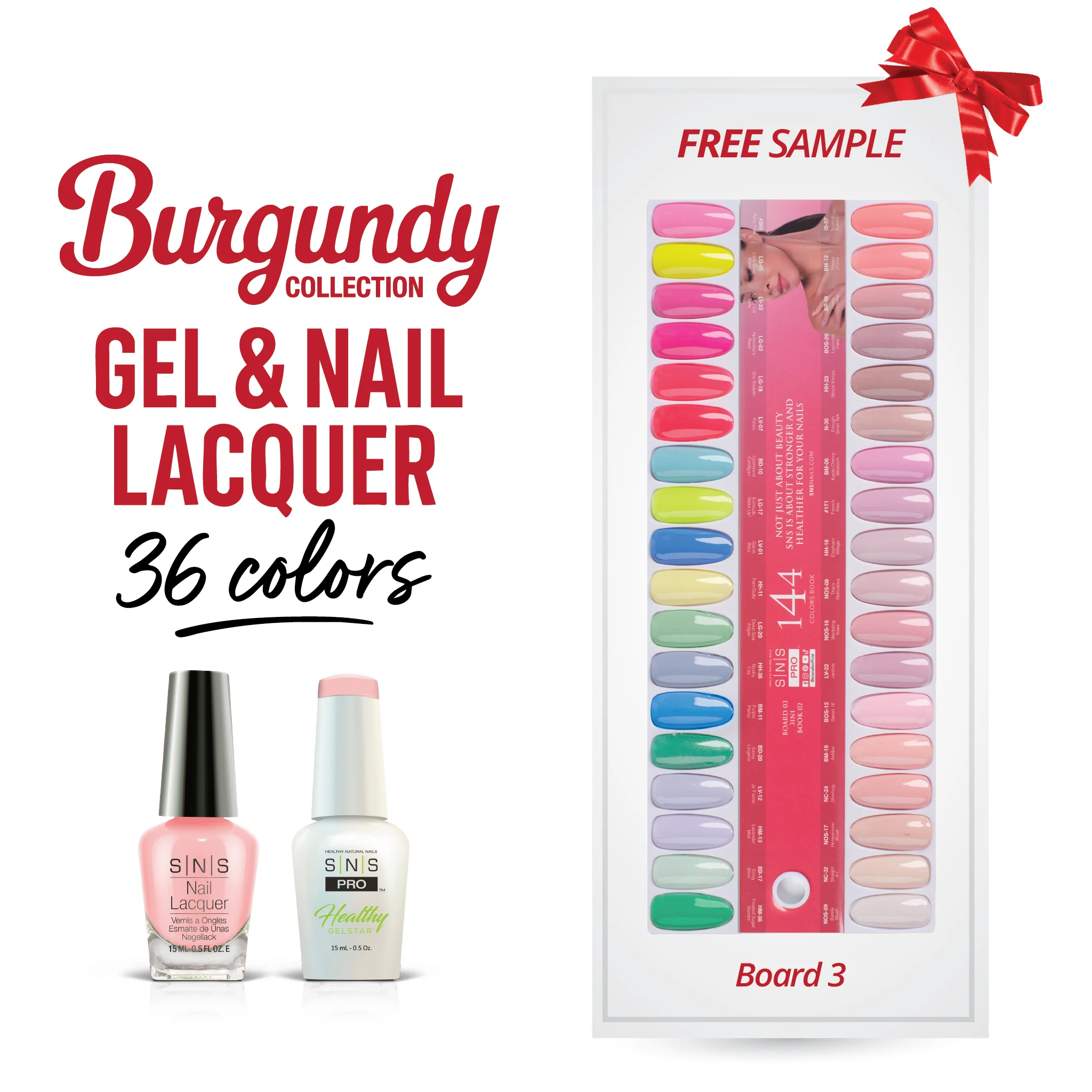 SNS Pro Gel Nail Polish Duo - Set 36 Colors - Board 3 (073 - 108) - Burgundy Collection